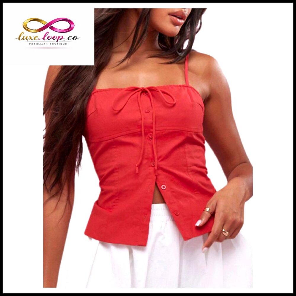 Large Tie Front Button Down Cami Top Spaghetti Strap Corset Bustier